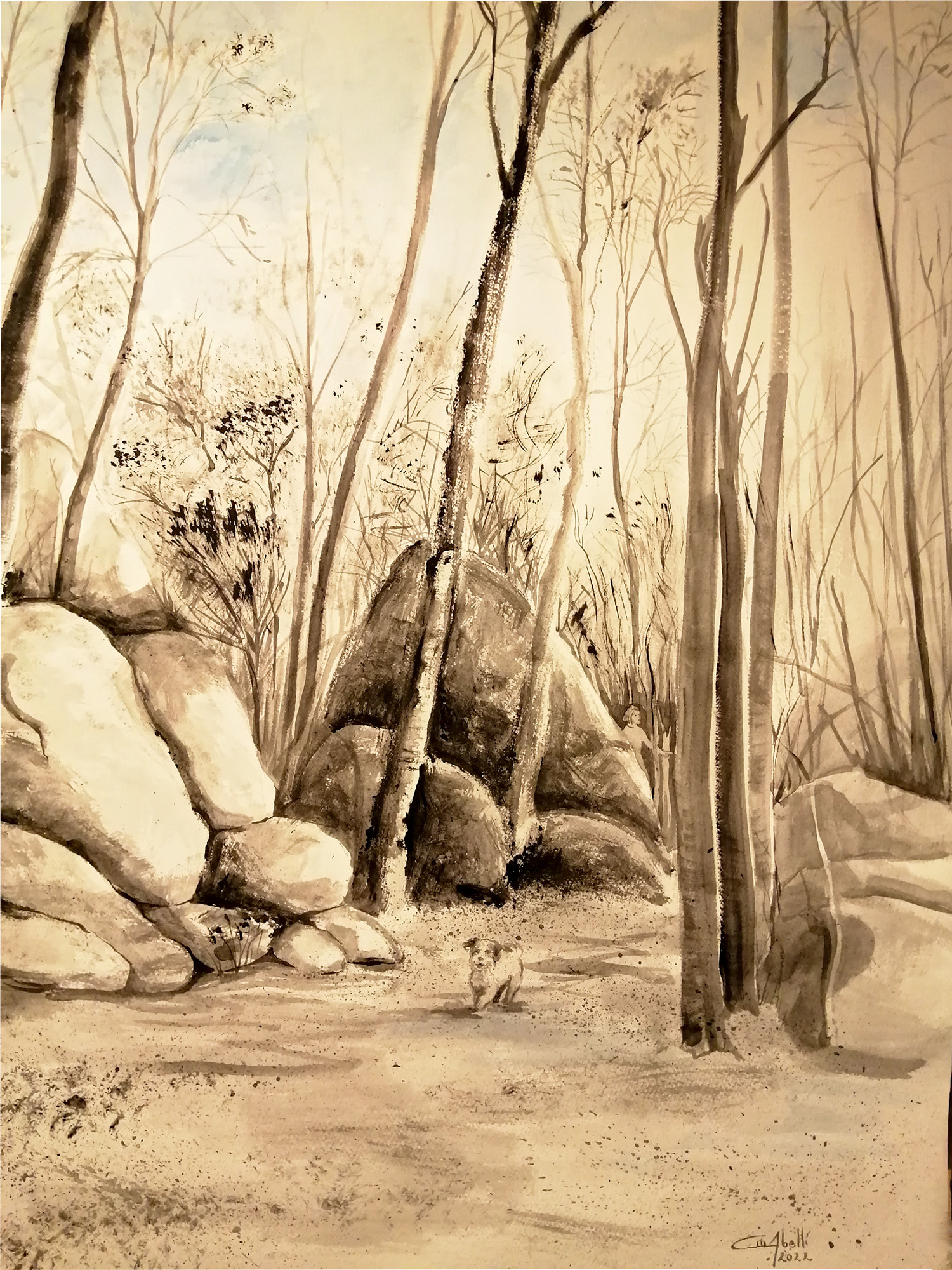 Dibuix de la sèrie "entre arbres". Acrílic