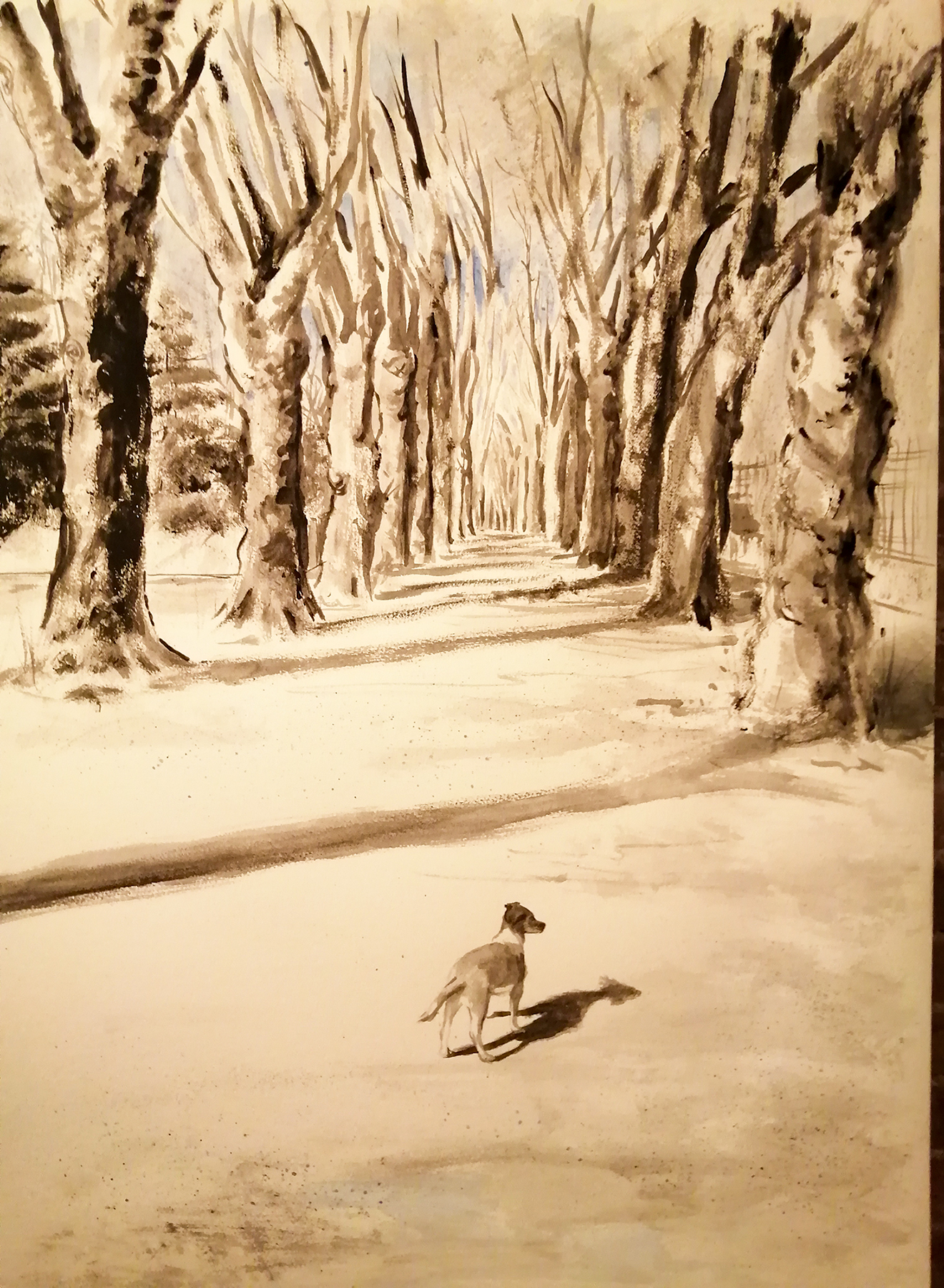 Dibuix de la sèrie "entre arbres". Acrílic